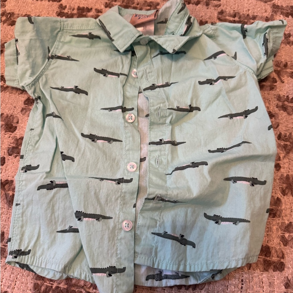 Brooklyn Boys Green Button Down Shirt with Playful Pattern